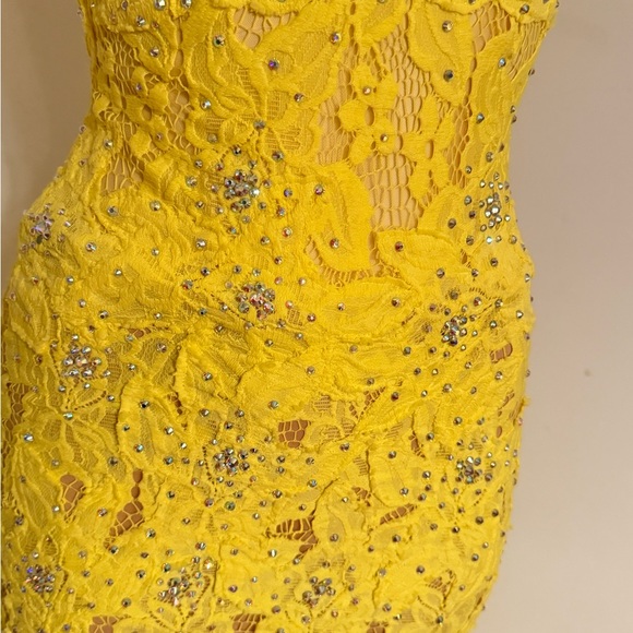 Jovani Yellow Lace Maxi Dress - Picture 9 of 11
